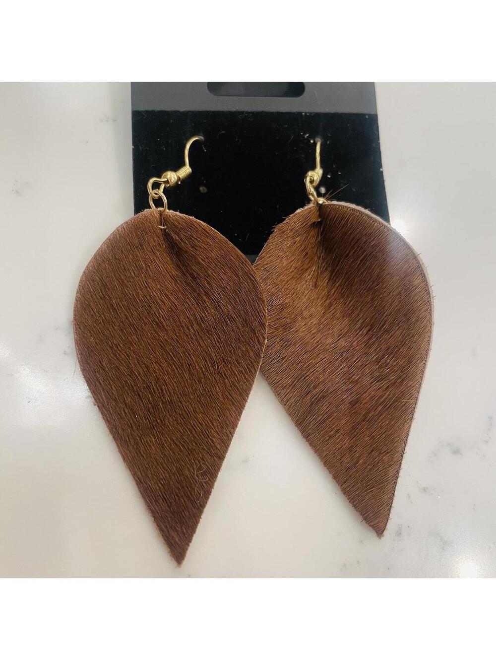Furry Reverse Teardrop Faux Leather Earrings